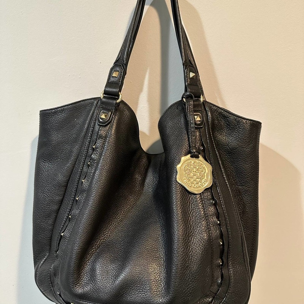 Vince Camuto Large Soft Black Leather Tote Shoulder Bag Gold Tone Hardware